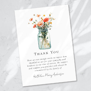 Watercolor Wildflowers Poppies Sympathy Funeral Thank You Card