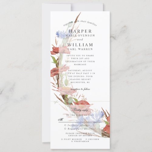 watercolor wildflowers poppy wedding invite w rsvp