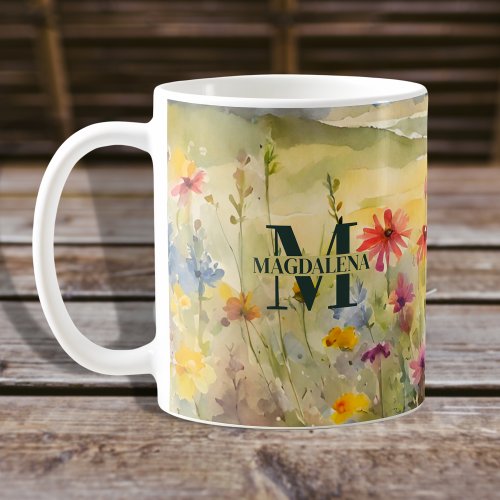 Watercolor Wildflowers Pretty Floral Monogram Name Coffee Mug