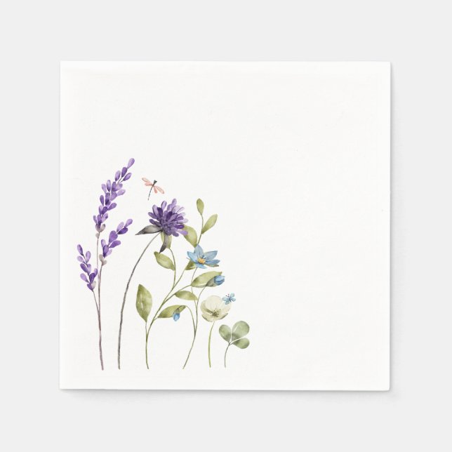 Watercolor wildflowers purple blue summer feel napkins (Front)