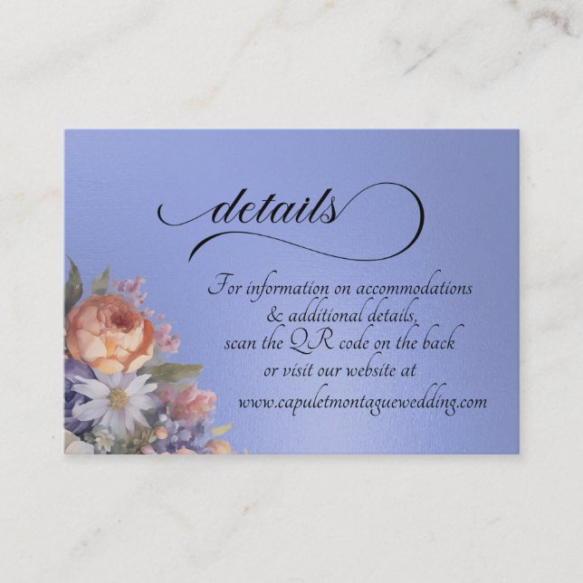 Watercolor Wildflowers, QR Code - Blue Enclosure Card (Front)