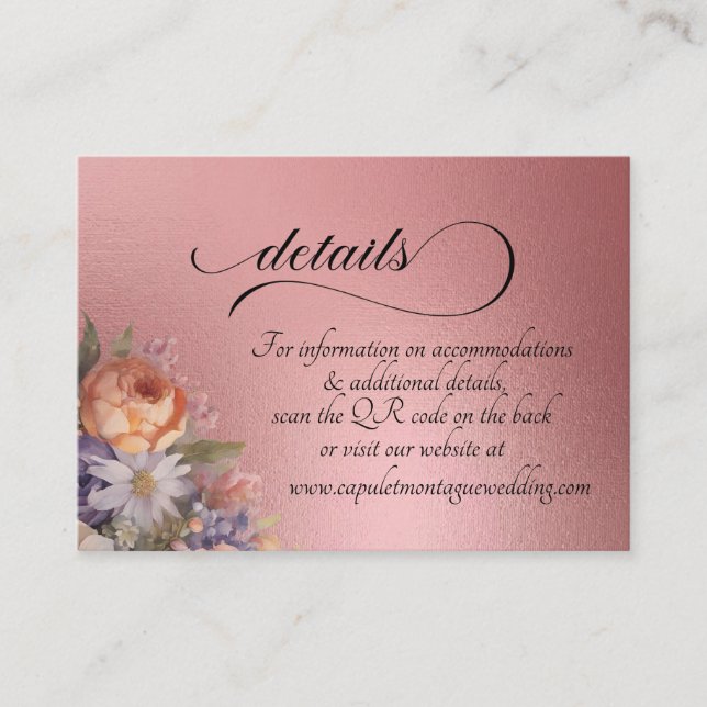 Watercolor Wildflowers, QR Code - Rose Gold Enclosure Card (Front)
