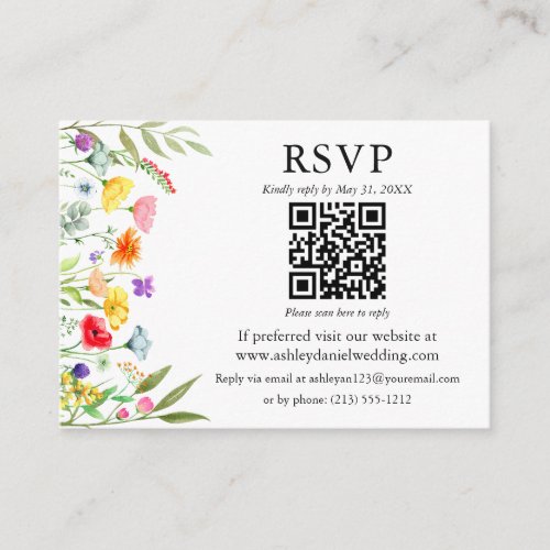 Watercolor Wildflowers QR RSVP Wedding Enclosure Card