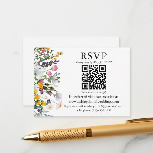 Watercolor Wildflowers QR RSVP Wedding  Enclosure Card