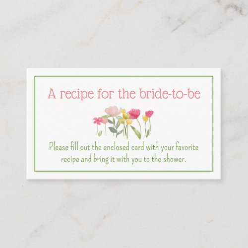 Watercolor Wildflowers Recipe for the Bride Enclosure Card
