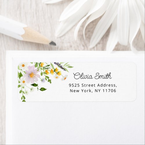 Watercolor wildflowers return Address Label