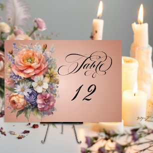 Watercolor Wildflowers - Rose Gold Table Number