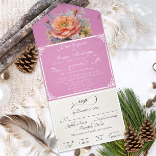 Watercolor Wildflowers - Rose Pink All In One Invitation