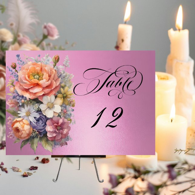 Watercolor Wildflowers - Rose Pink Table Number (Creator Uploaded)