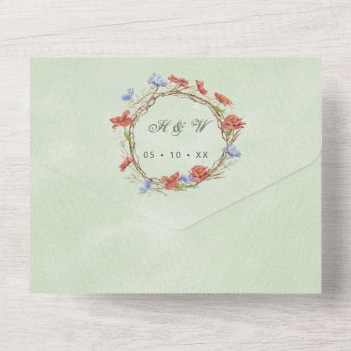 Watercolor wildflowers rsvp attached wedding all i all in one invitation