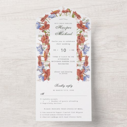 Watercolor wildflowers rsvp attached wedding all in one invitation