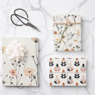 Watercolor Wildflowers Rustic Aesthetic Botanical  Wrapping Paper Sheets