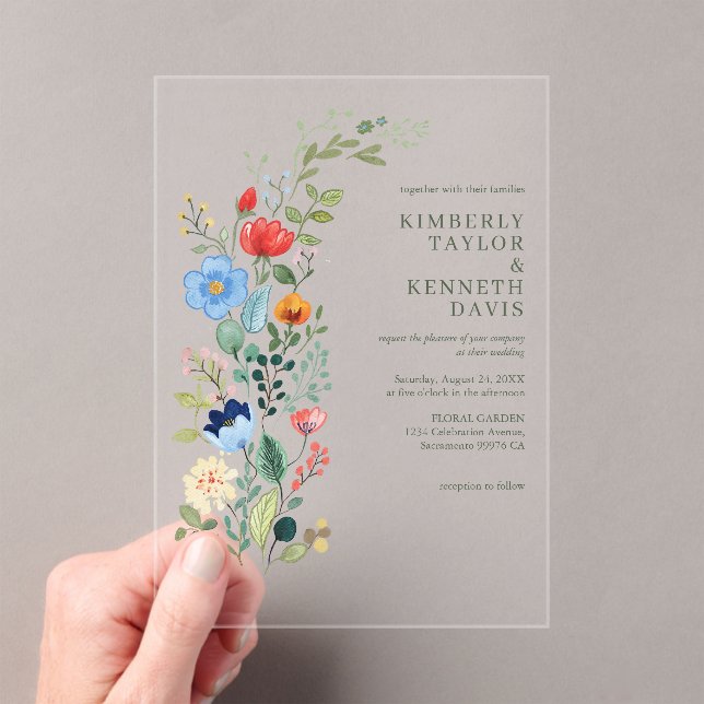 Watercolor Wildflowers Rustic Chic Garden Wedding Acrylic Invitations (Insitu (Handheld))