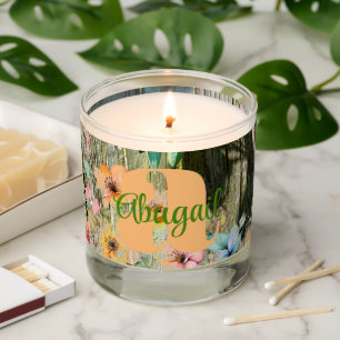 Watercolor wildflowers rustic distressed woodgrain scented candle