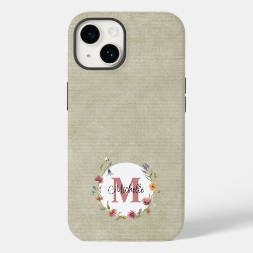 Watercolor Wildflowers Rustic Monogram Name Case_Mate iPhone 14 Case