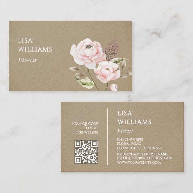 Watercolor Wildflowers Rusty Business Card (Front/Back)