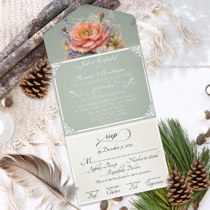 Watercolor Wildflowers - Sage All In One Invitation