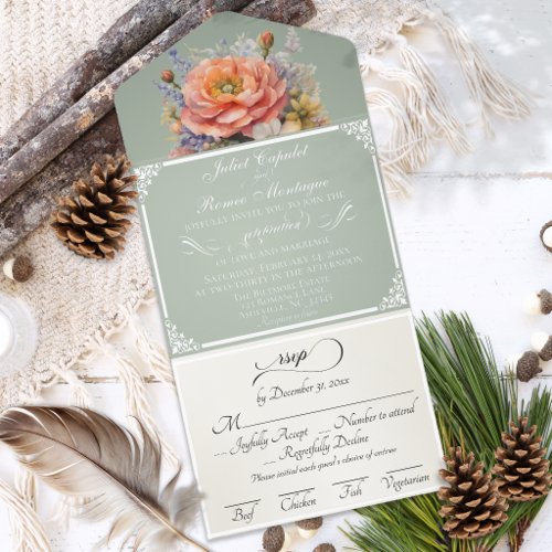 Watercolor Wildflowers - Sage All In One Invitation
