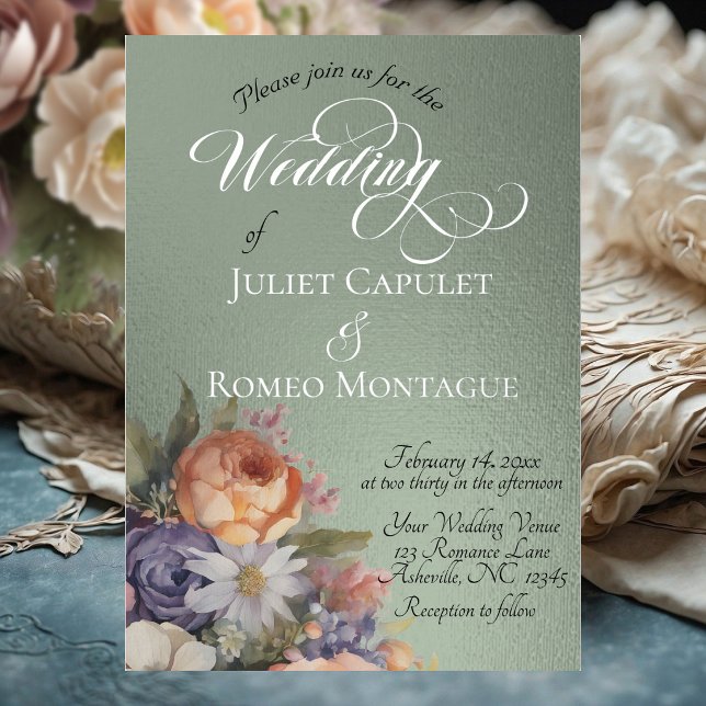 Watercolor Wildflowers - Sage Foil Invitation (Creator Uploaded)