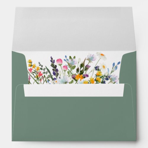 Watercolor Wildflowers Sage Green Invitation Envelope
