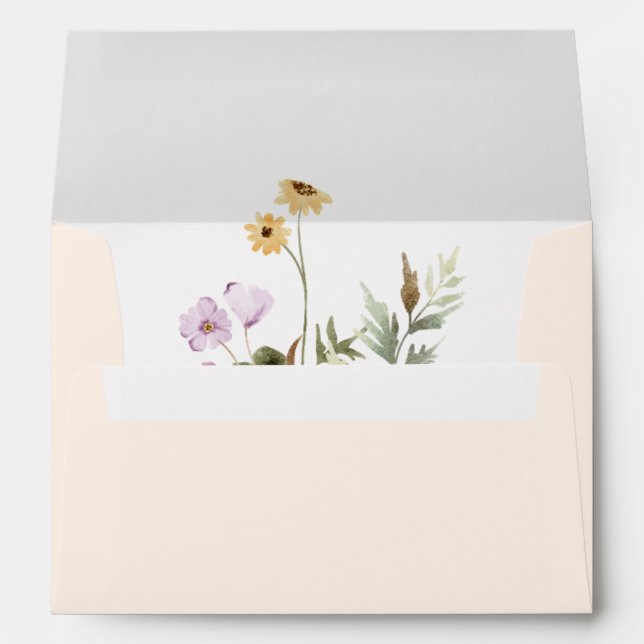 Watercolor Wildflowers & Script Botanical Wedding  Envelope (Back (Bottom))