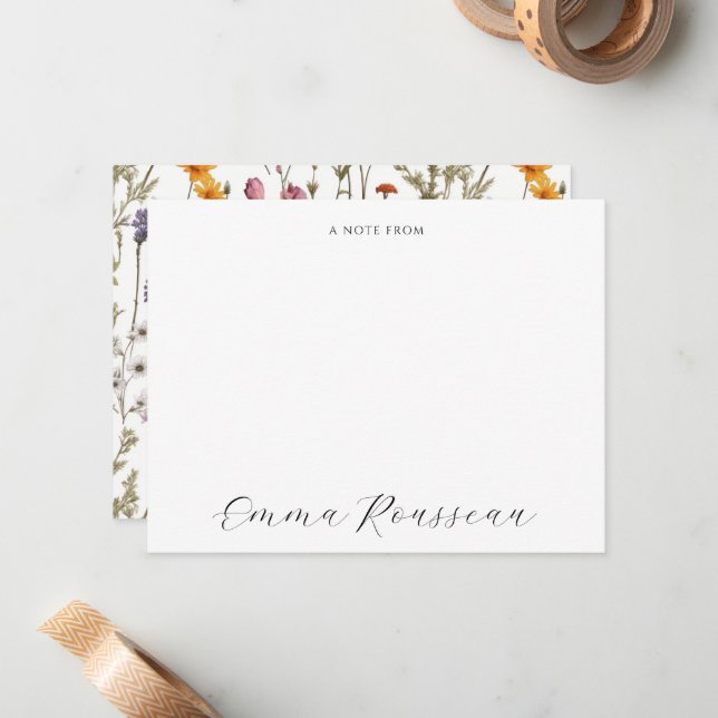 Watercolor wildflowers Script Note From Card (Front/Back In Situ)