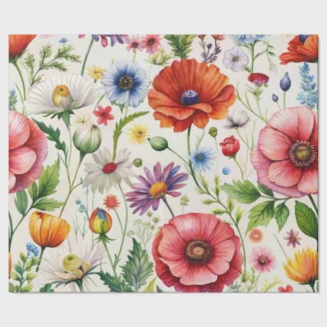 Watercolor Wildflowers Seamless Decoupage Paper (Seam)