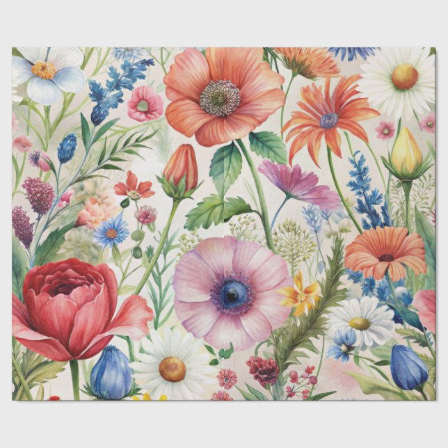 Watercolor Wildflowers Seamless Decoupage Paper (Seam)