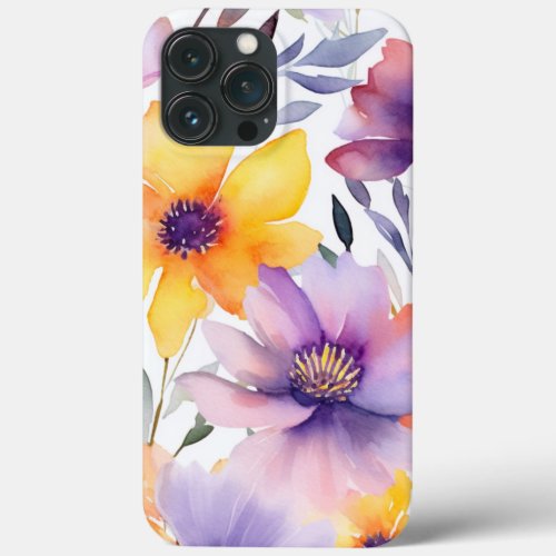 Watercolor Wildflowers Seamless Patterns iPhone 13 Pro Max Case