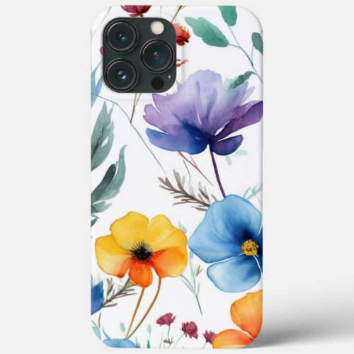 Watercolor Wildflowers Seamless Patterns iPhone 13 Pro Max Case