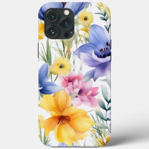 Watercolor Wildflowers Seamless Patterns iPhone 13 Pro Max Case