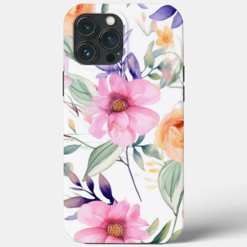 Watercolor Wildflowers Seamless Patterns iPhone 13 Pro Max Case