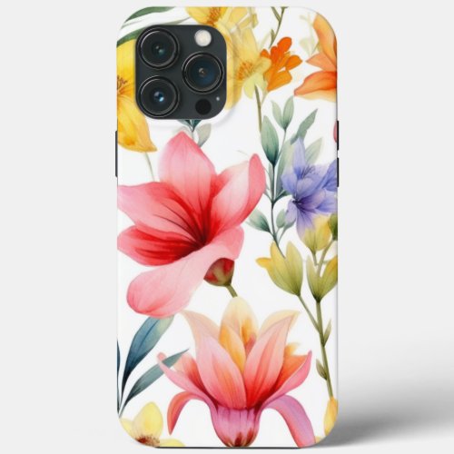 Watercolor Wildflowers Seamless Patterns iPhone 13 Pro Max Case