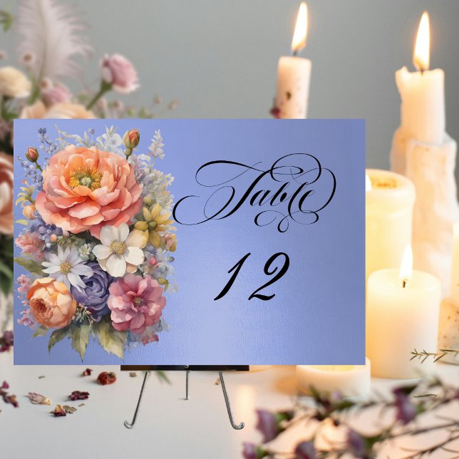 Watercolor Wildflowers - Sky Blue Table Number (Creator Uploaded)