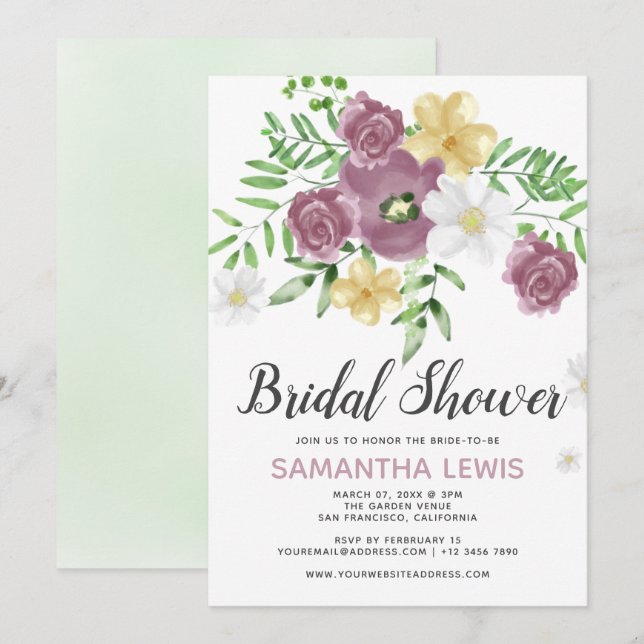 Watercolor Wildflowers Spring Summer Bridal Shower Invitation (Front/Back)