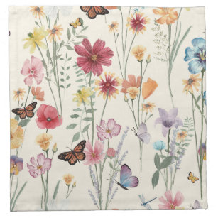 Watercolor Wildflowers Spring Summer Meadow   Cloth Napkin