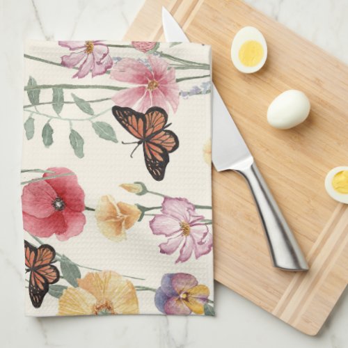 Watercolor Wildflowers Spring Summer Meadow  Kitchen Towel