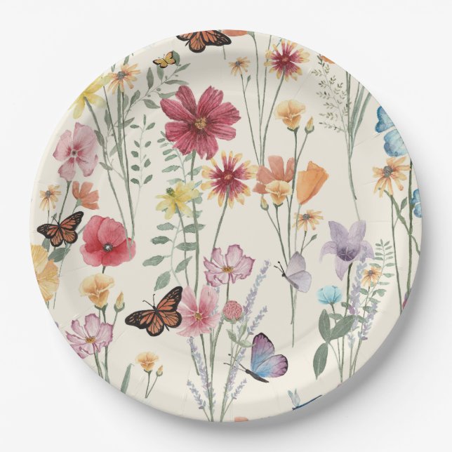 Watercolor Wildflowers Spring Summer Meadow   Paper Plates (Front)