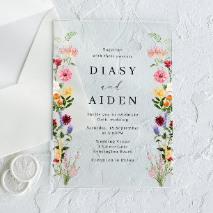 Watercolor Wildflowers Spring Summer Wedding  Acrylic Invitations