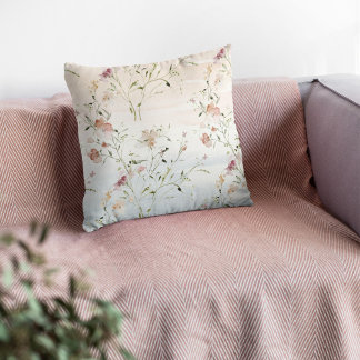 Watercolor Wildflowers Spring  Throw Pillow