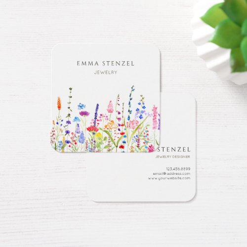 Watercolor Wildflowers Square Business Card