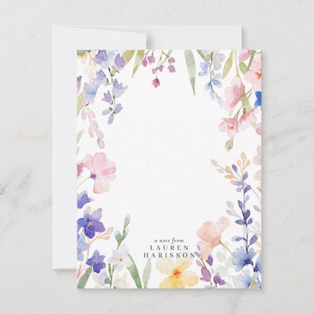 Watercolor Wildflowers Stationery Note Card (Front)