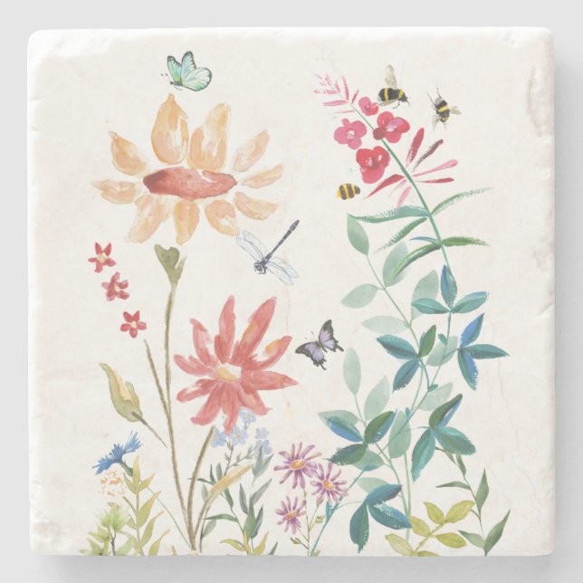 Watercolor Wildflowers Stone Coaster (Front)