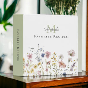 Watercolor Wildflowers Stylish Favorite Recipes 3 Ring Binder