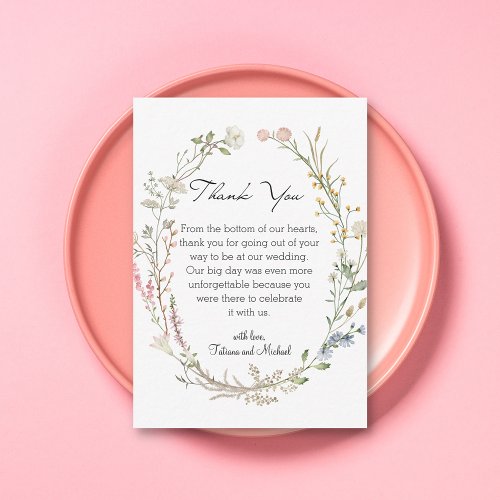 watercolor wildflowers stylish wedding thank you note card