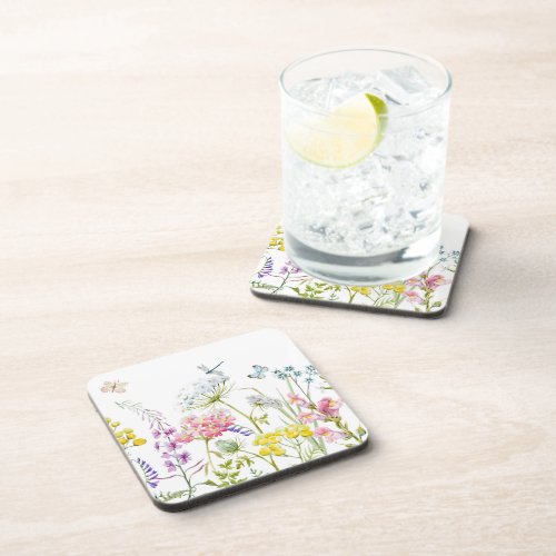 Watercolor Wildflowers Summer Meadow Floral  Beverage Coaster