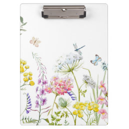 Watercolor Wildflowers Summer Meadow Floral  Clipboard