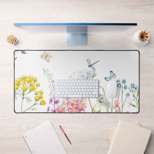 Watercolor Wildflowers Summer Meadow Floral  Desk Mat