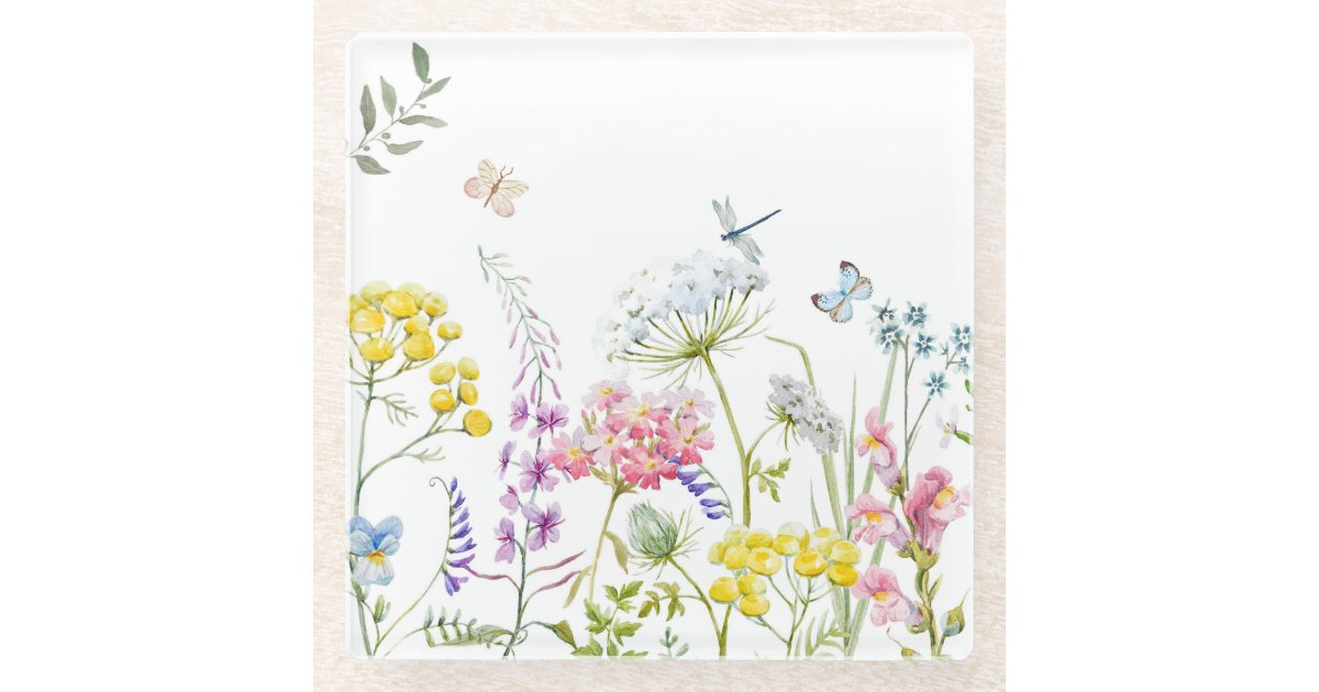 Watercolor Wildflowers Summer Meadow Floral Glass Coaster | Zazzle