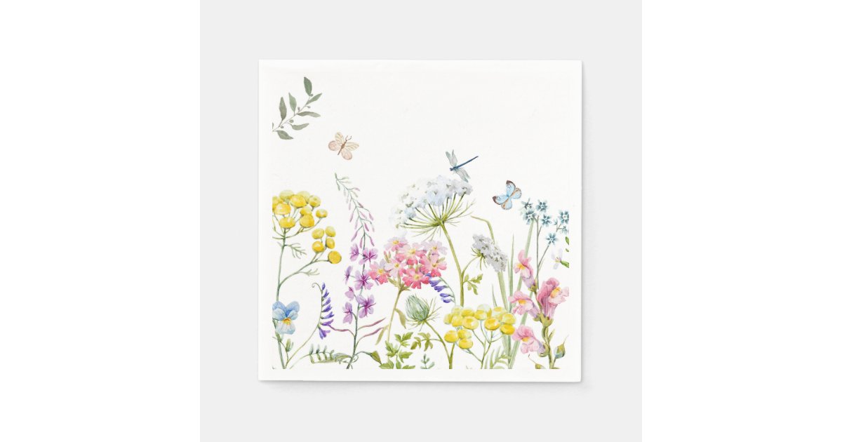 Watercolor Wildflowers Summer Meadow Floral Napkins | Zazzle